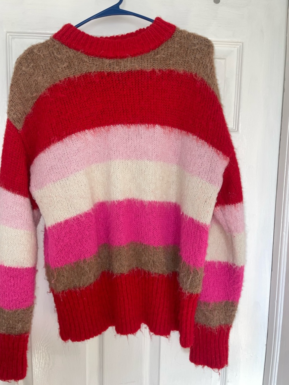 Striped Red, Pink & Cream Women's Knit Sweater